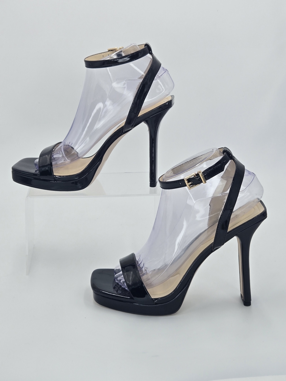 Jessica Simpson Adonia Black Patent Square Toe Buckle Platform Sandals Size 8 - Picture 2 of 15
